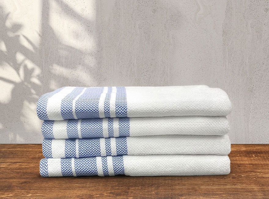 Kaufman - Terry Horizontal Stripes Beach Pool and Spa Towels - Set of 4 Pcs - 30in x 62in - 400 GSM - Luxury Hotel Towels 4-Pack (Navy)